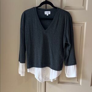Feel The Piece Charcoal and White V-Neck Blouse
